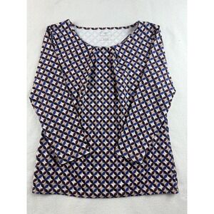 Talbots Geometric Print‎ Top Pleated Front Long Sleeve Blouse Size S